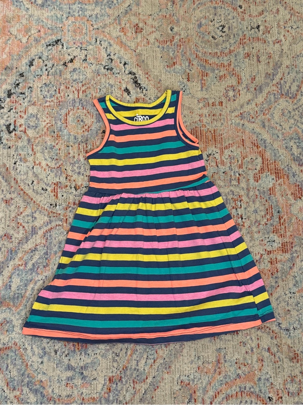 Circo Girls Striped Tank Dress - Pink, Yellow & Teal